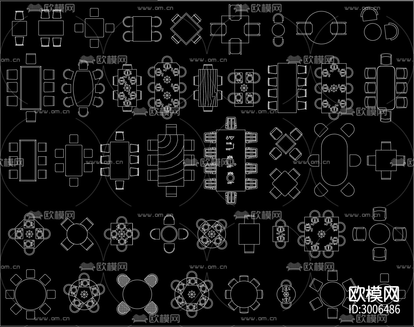 餐桌椅组合cad图库下载（渲染图2）