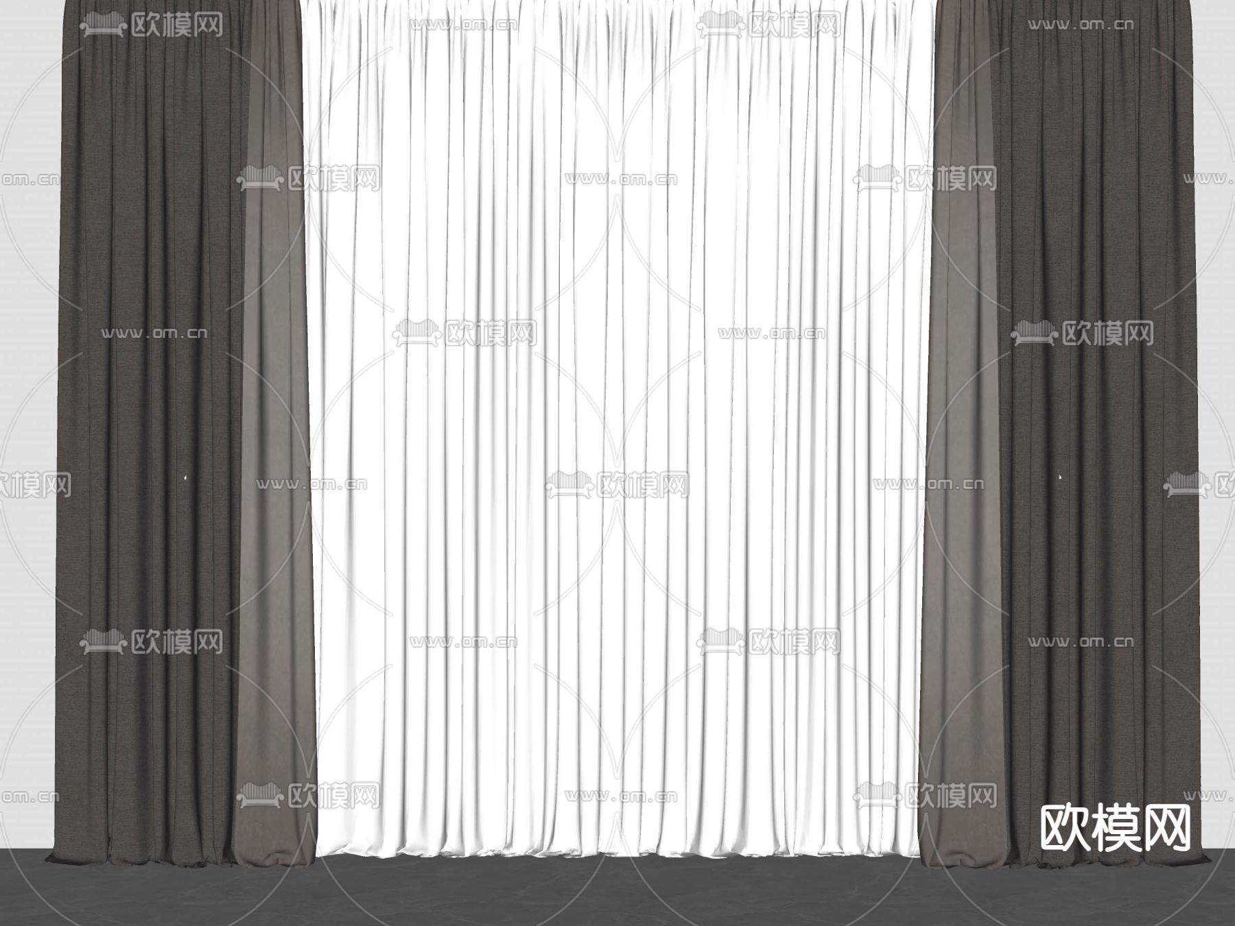奶油风窗帘su模型下载（渲染图1）