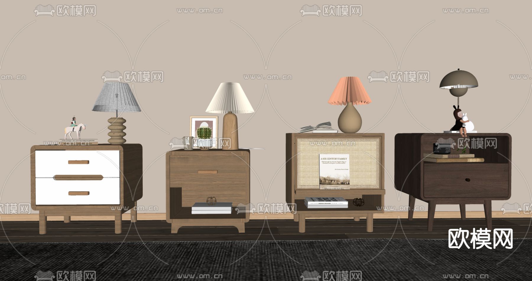 北欧床头柜su模型下载（渲染图1）