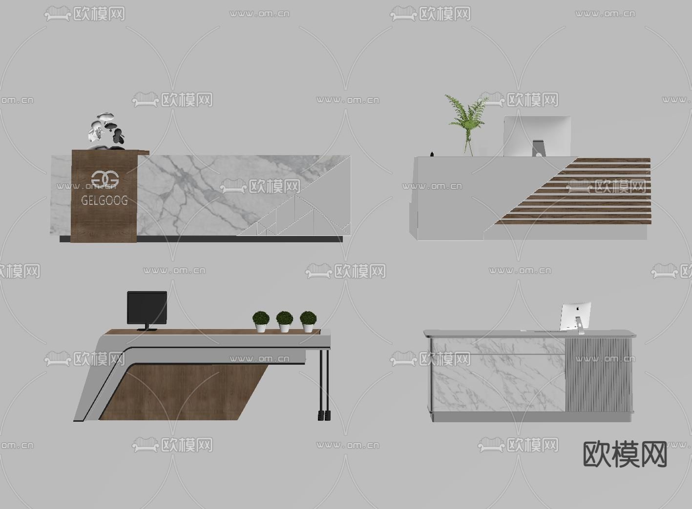 现代前台 接待台 服务台su模型下载（渲染图1）