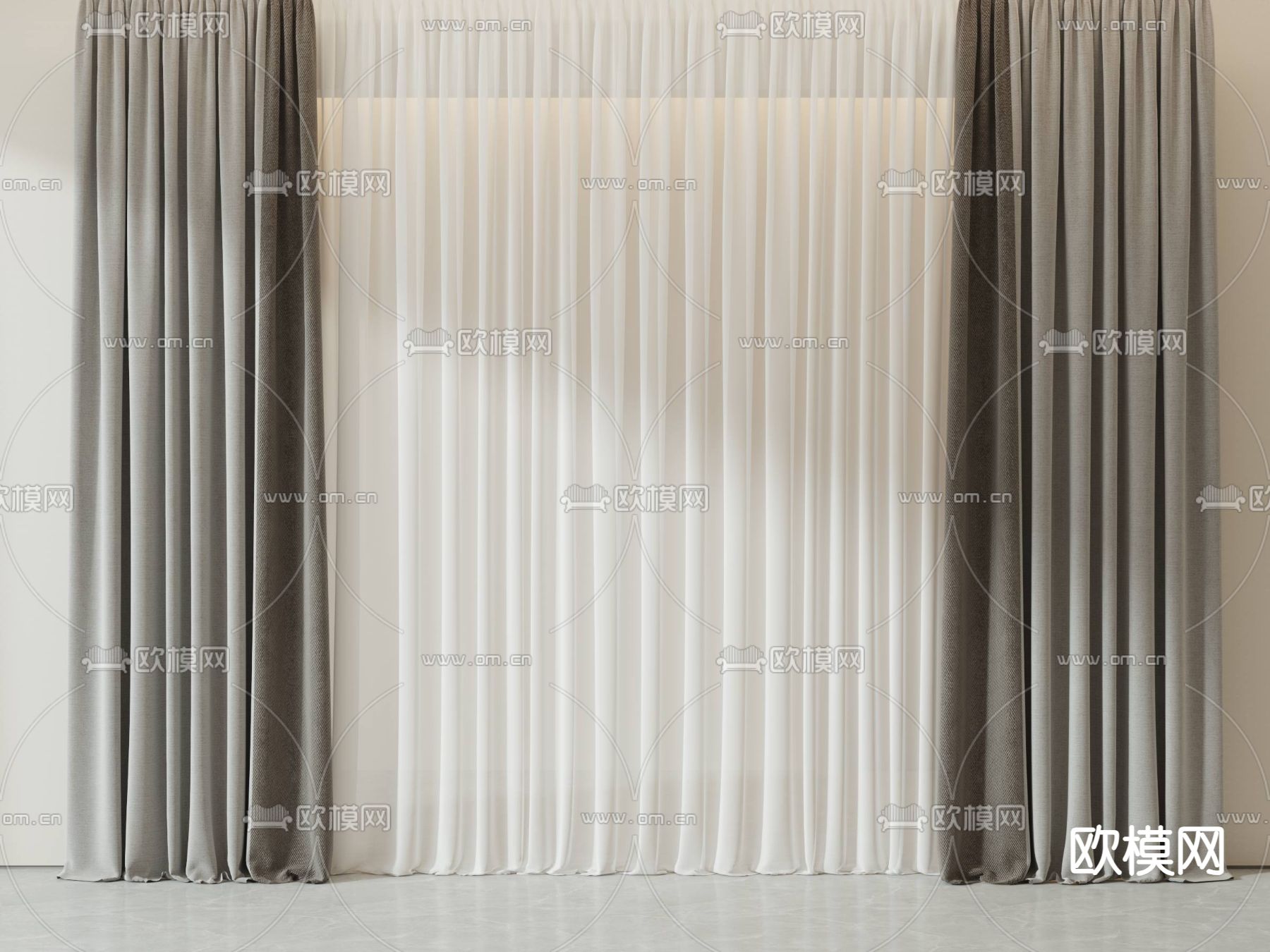 奶油风窗帘su模型下载（渲染图2）