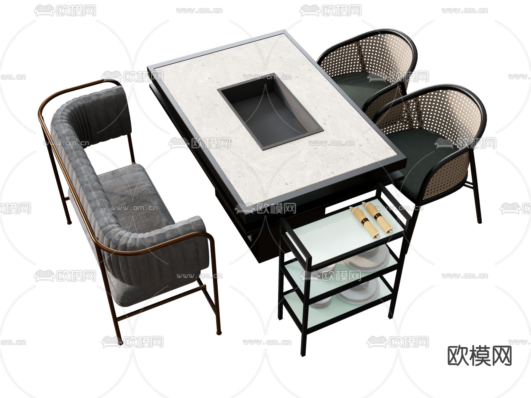 现代餐桌椅 卡座沙发su模型下载（渲染图2）