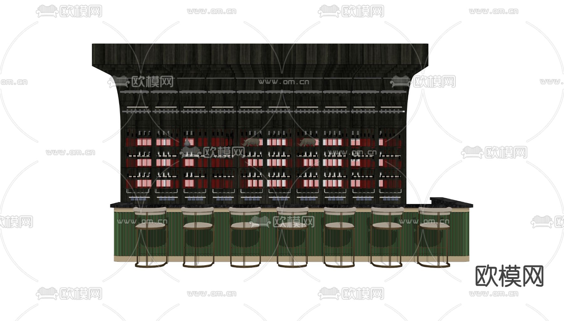 现代酒吧前台 桌椅su模型下载（渲染图1）