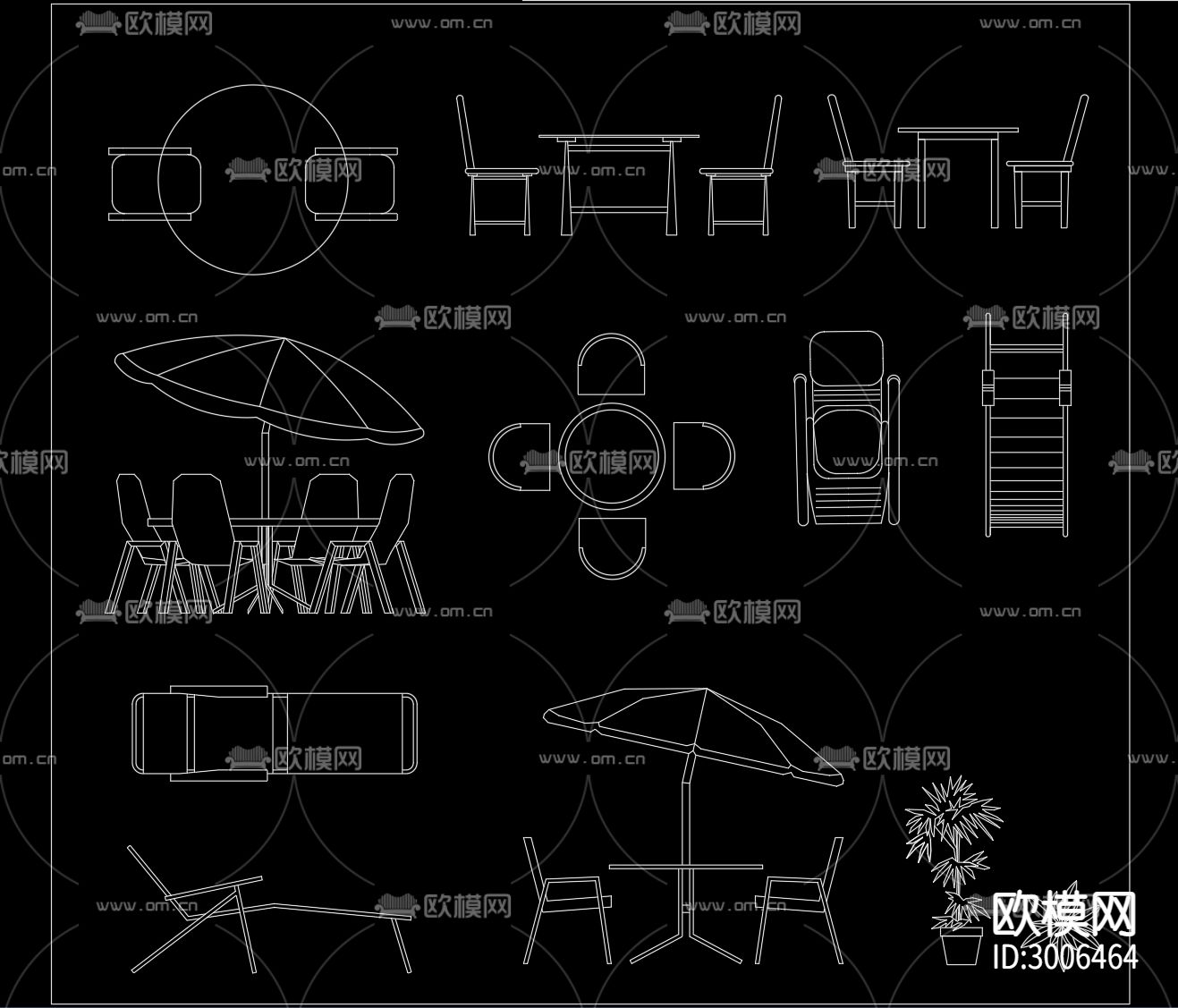 户外桌椅 躺椅 沙滩椅cad图库下载（渲染图1）