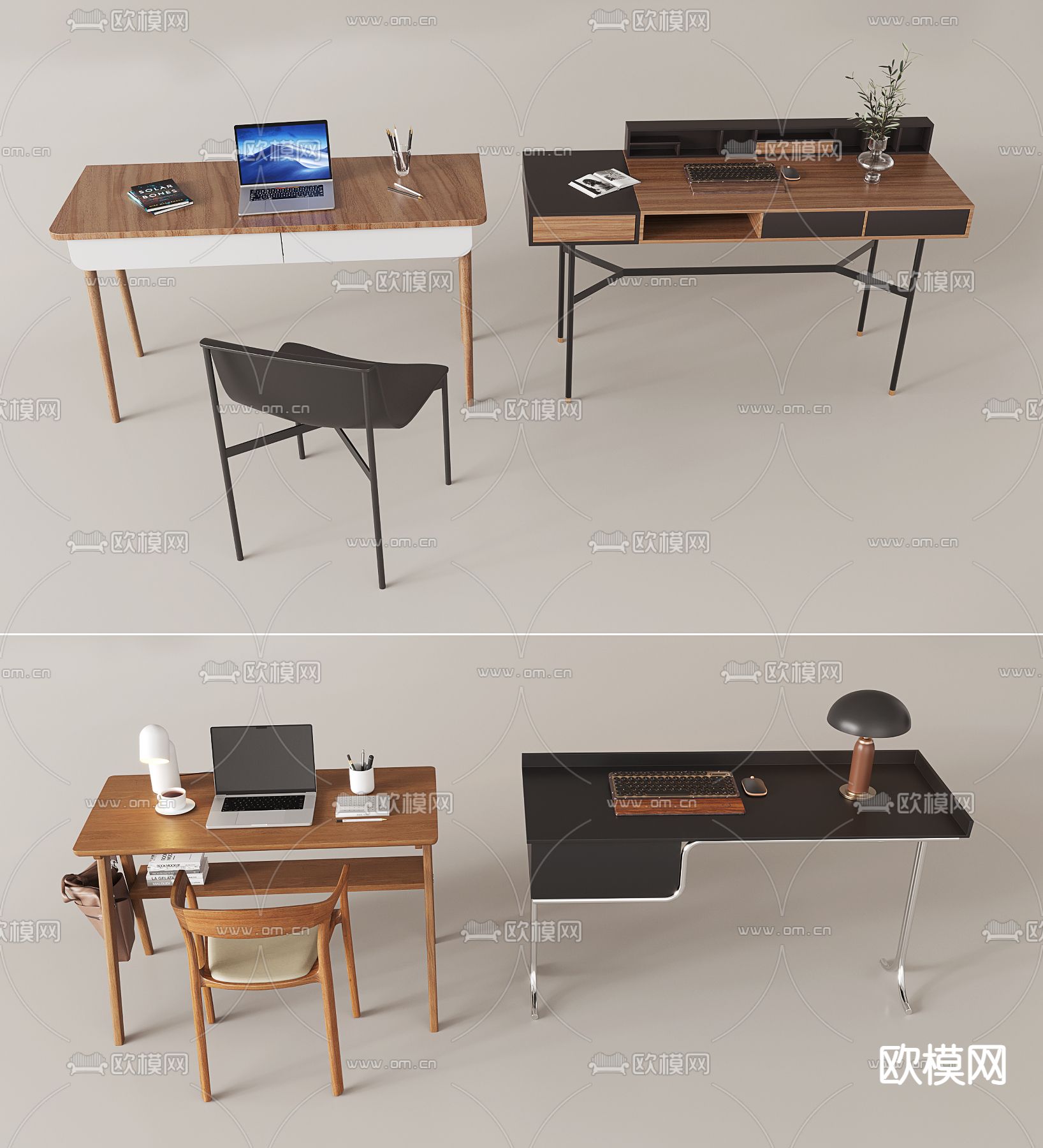 现代书桌su模型下载（渲染图2）
