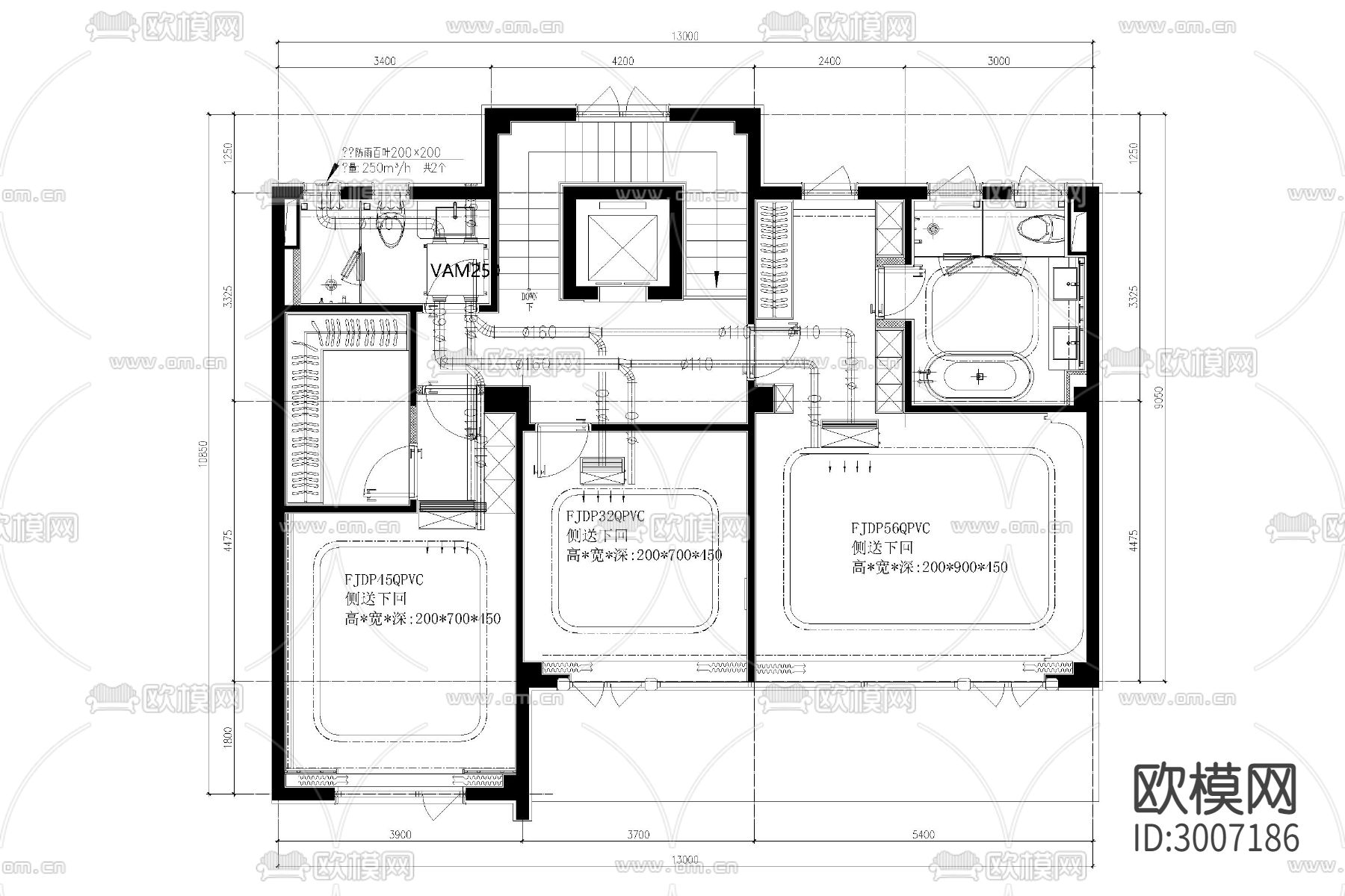 室内 家装 空调 系统图 检修口 冷凝管 回风口 开关走线cad施工图下载（渲染图8）