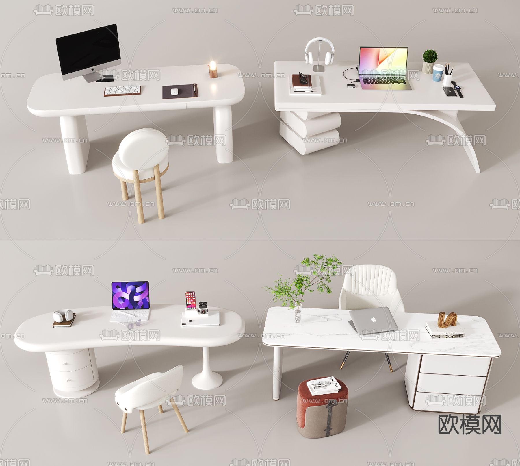 现代书桌su模型下载（渲染图2）