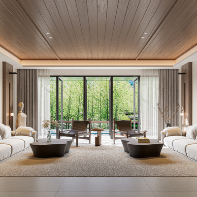  侘寂风民宿客厅su模型 