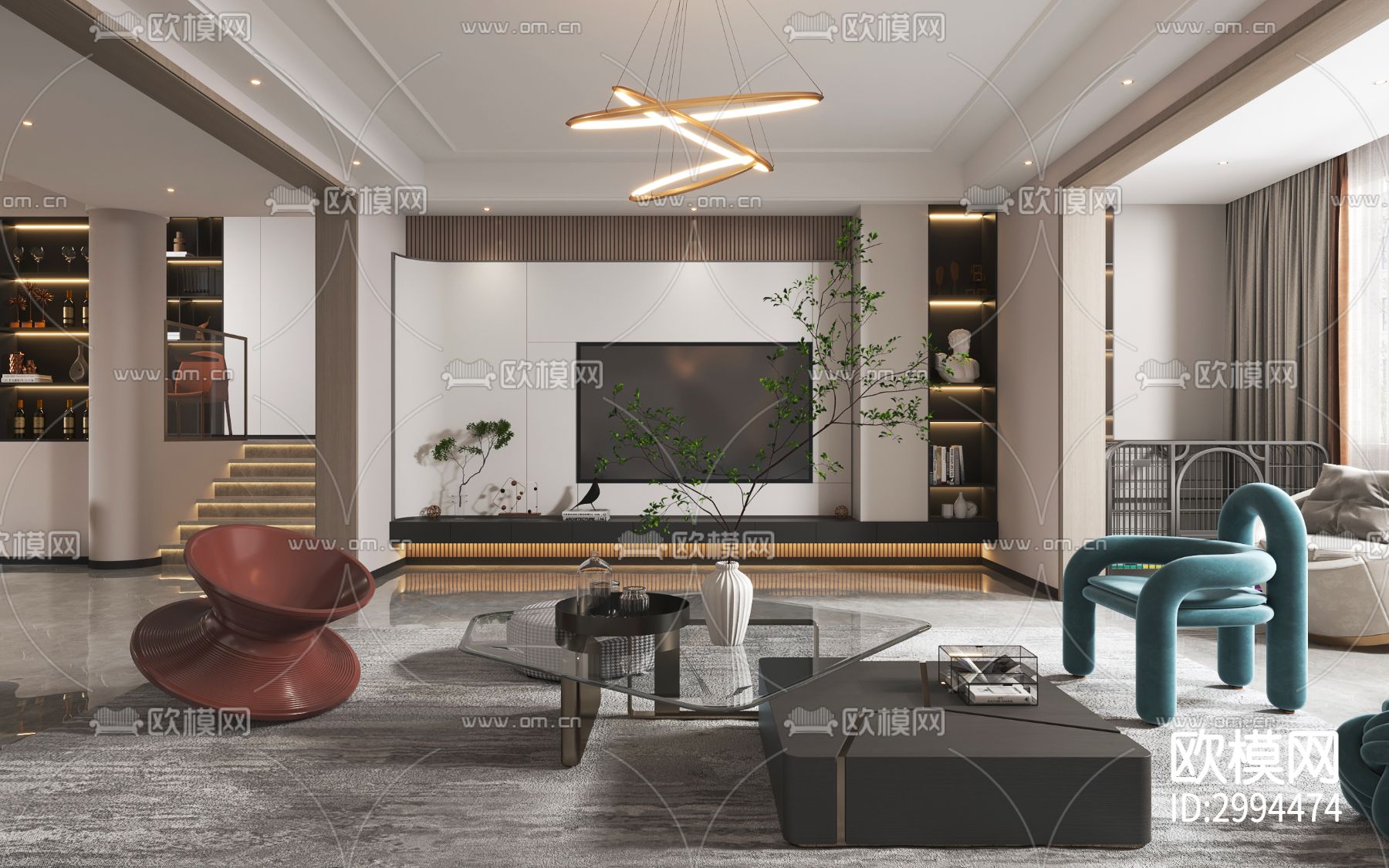 现代客厅 餐厅效果图下载（渲染图3）