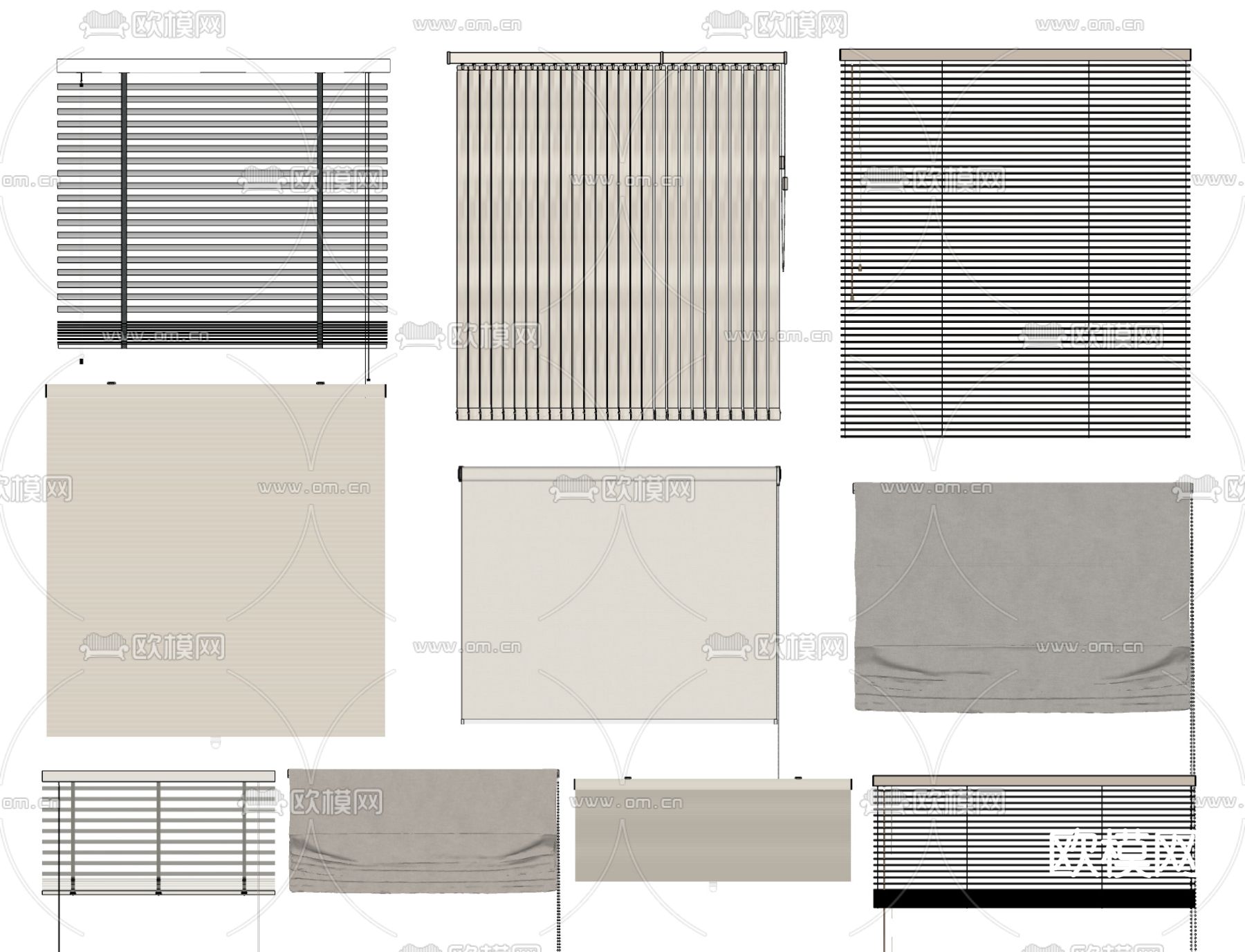 现代百叶帘 窗帘 卷帘su模型