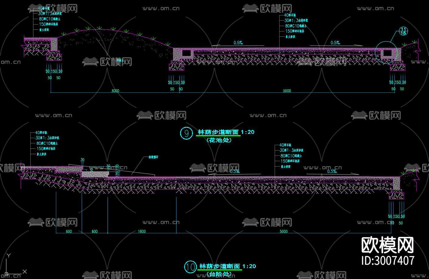 路牙 道牙 路肩 道路做法cad大样图下载（渲染图2）