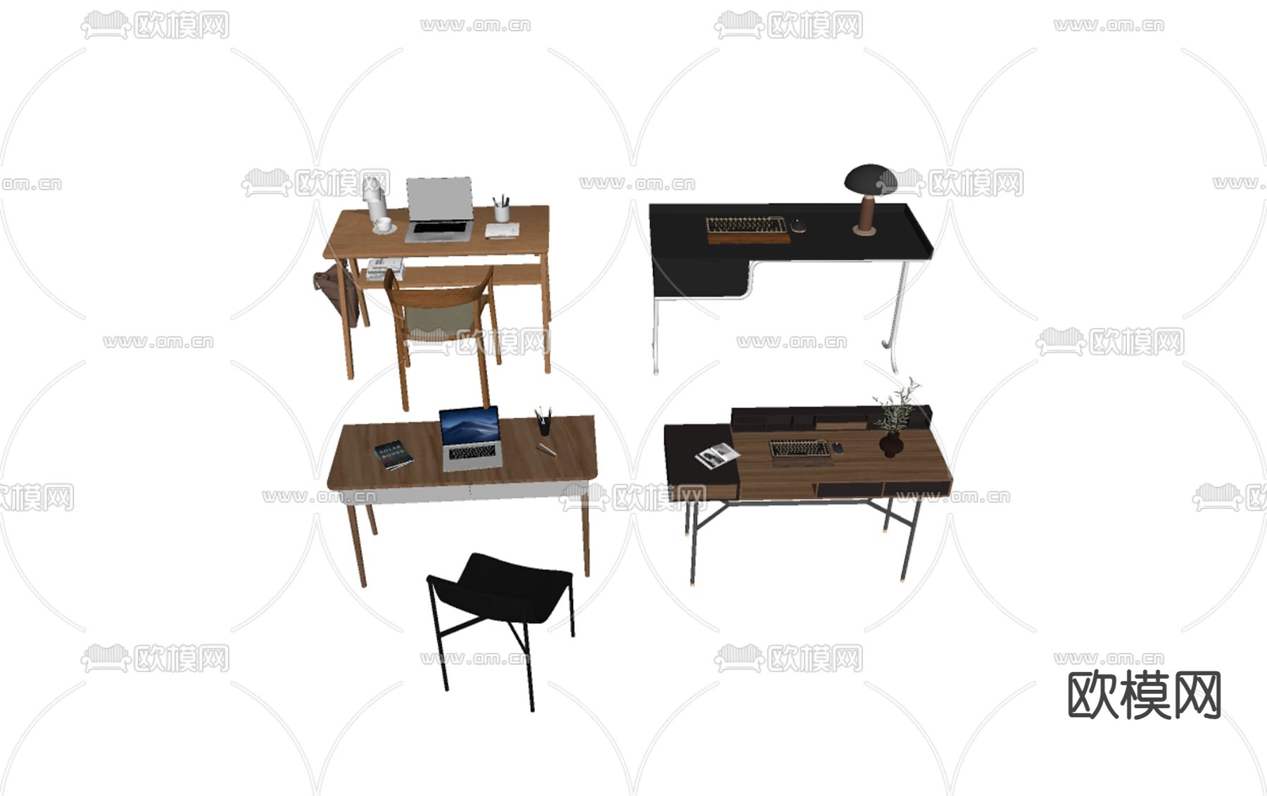 现代书桌su模型下载（渲染图1）