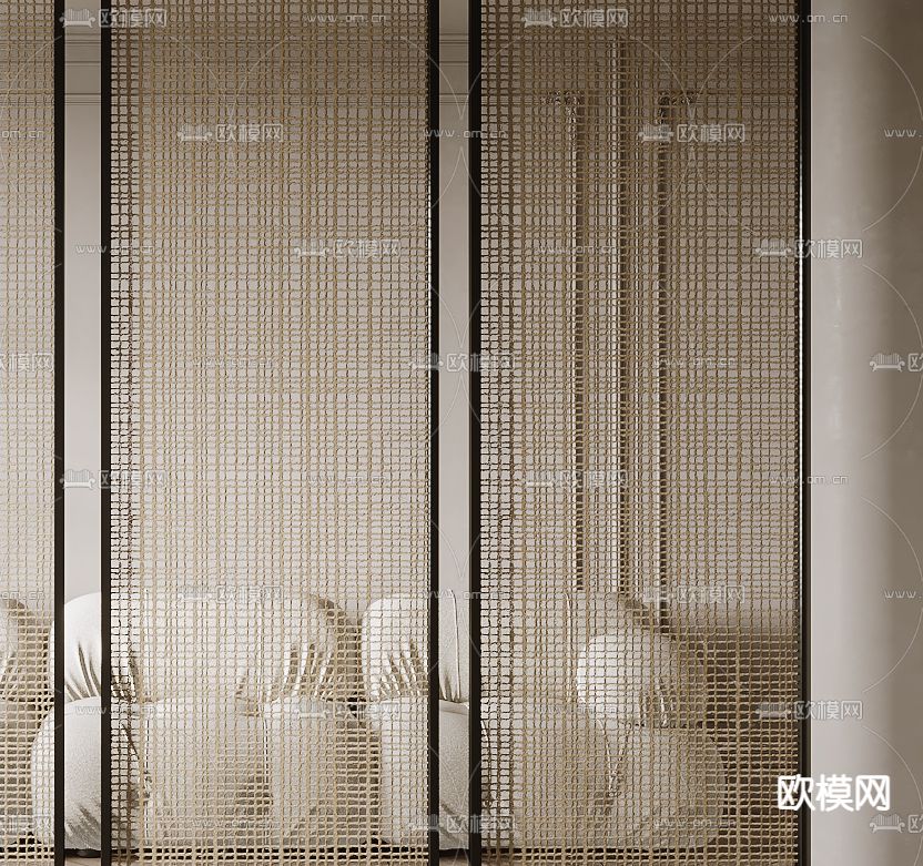 藤编屏风 隔断3d模型下载（渲染图2）
