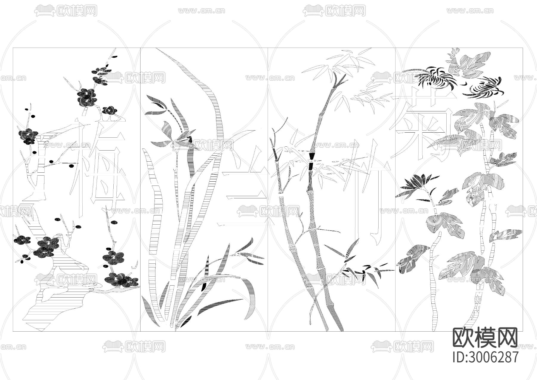 古花纹cad图库下载（渲染图4）