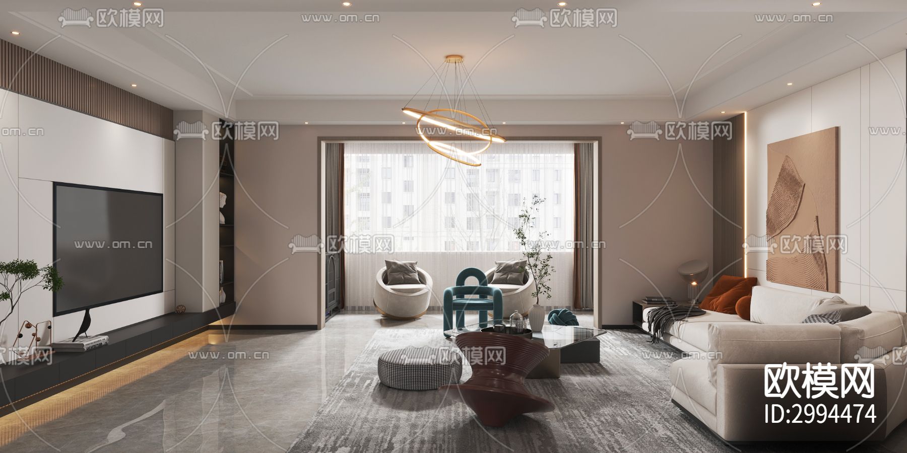 现代客厅 餐厅效果图下载（渲染图5）