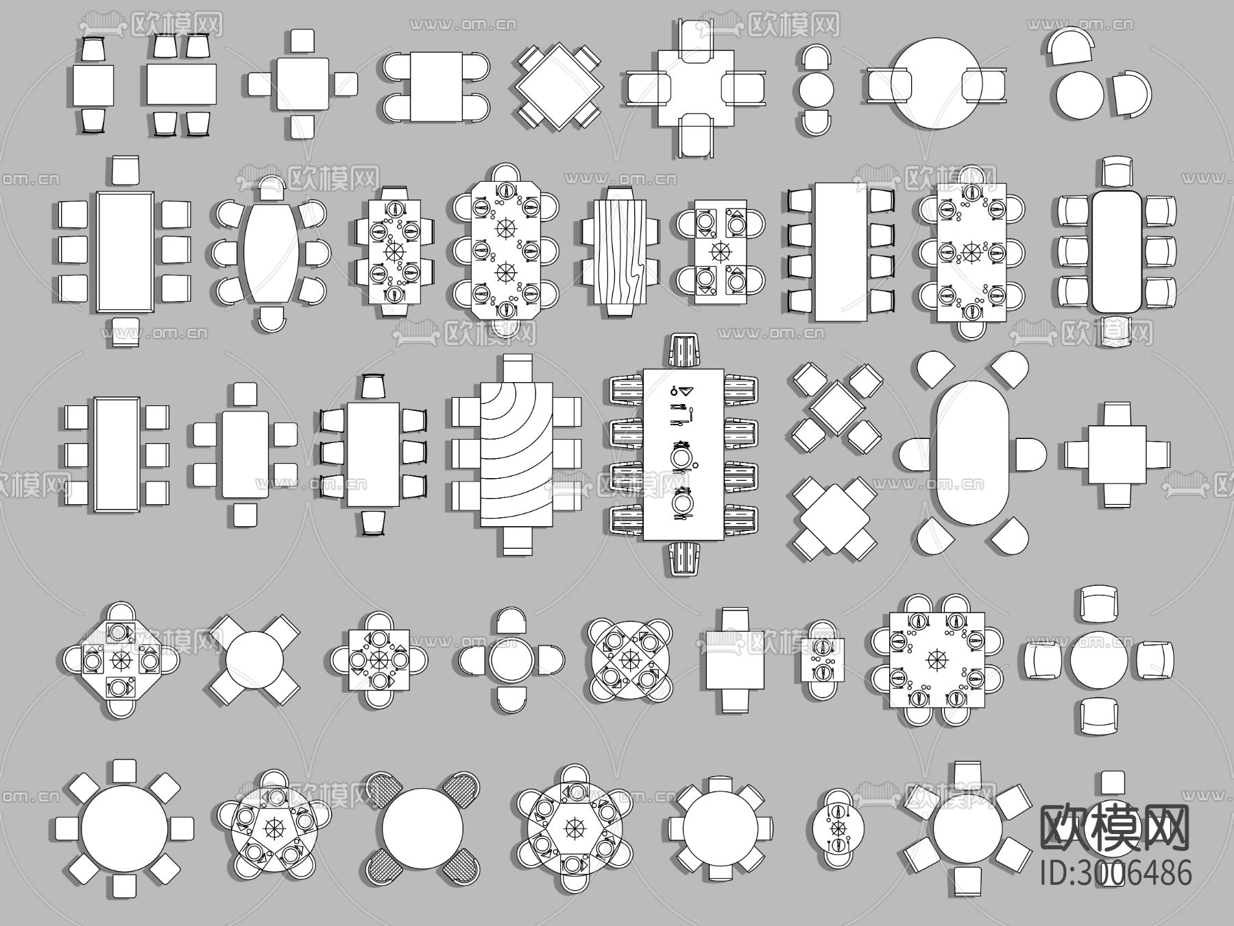 餐桌椅组合cad图库下载（渲染图1）