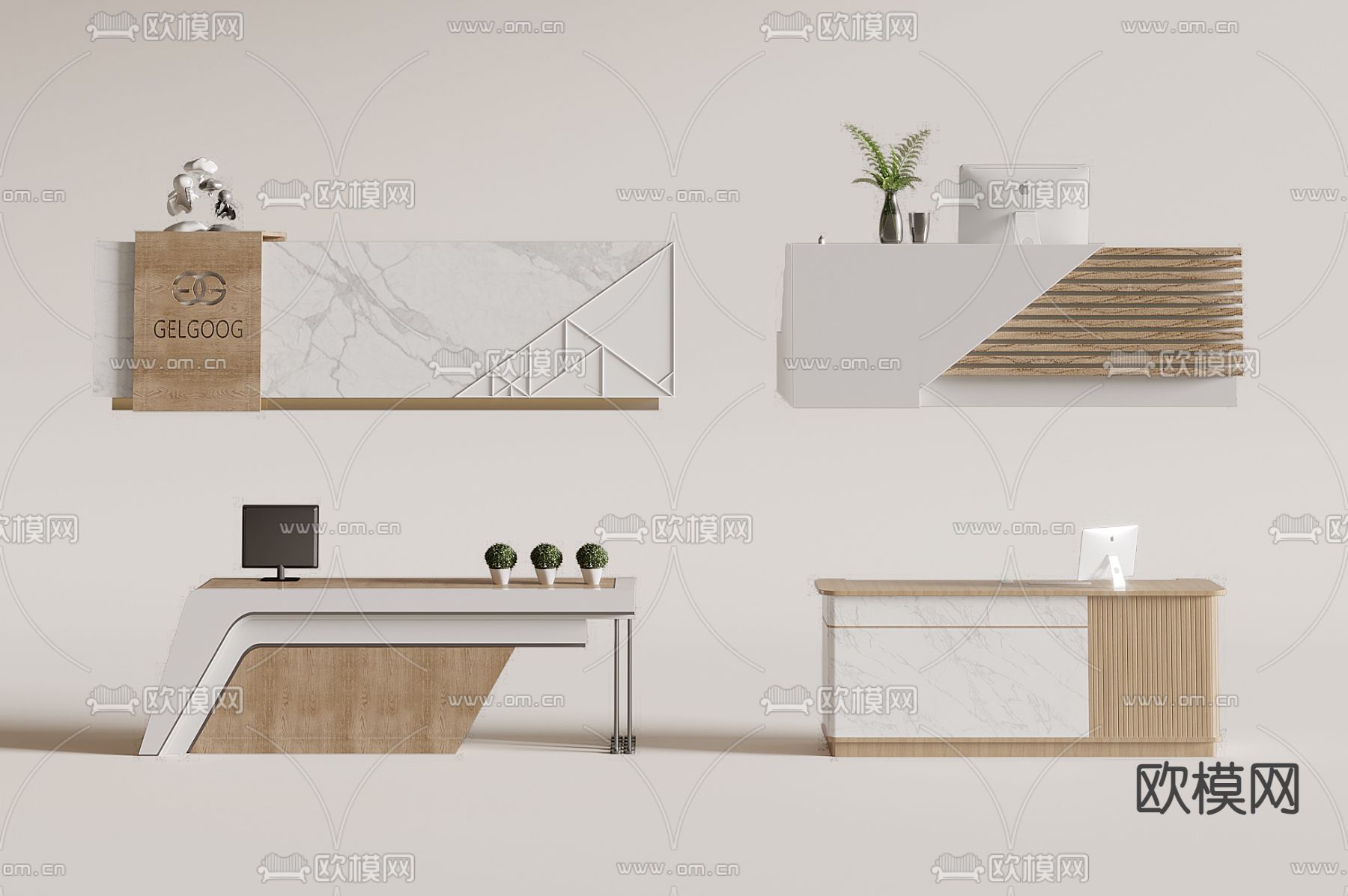 现代前台 接待台 服务台su模型下载（渲染图2）