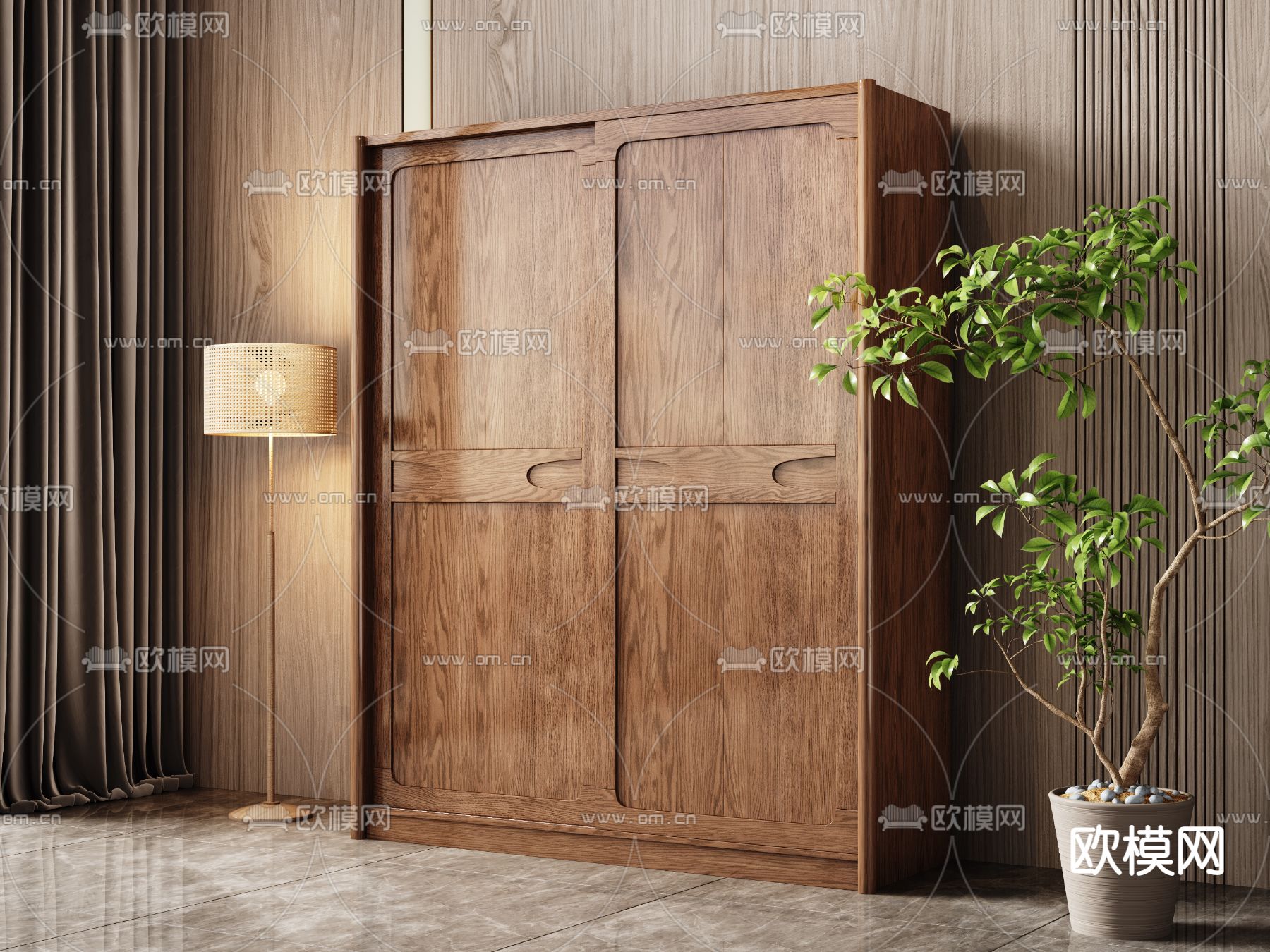 侘寂衣柜 衣橱3d模型下载（渲染图2）