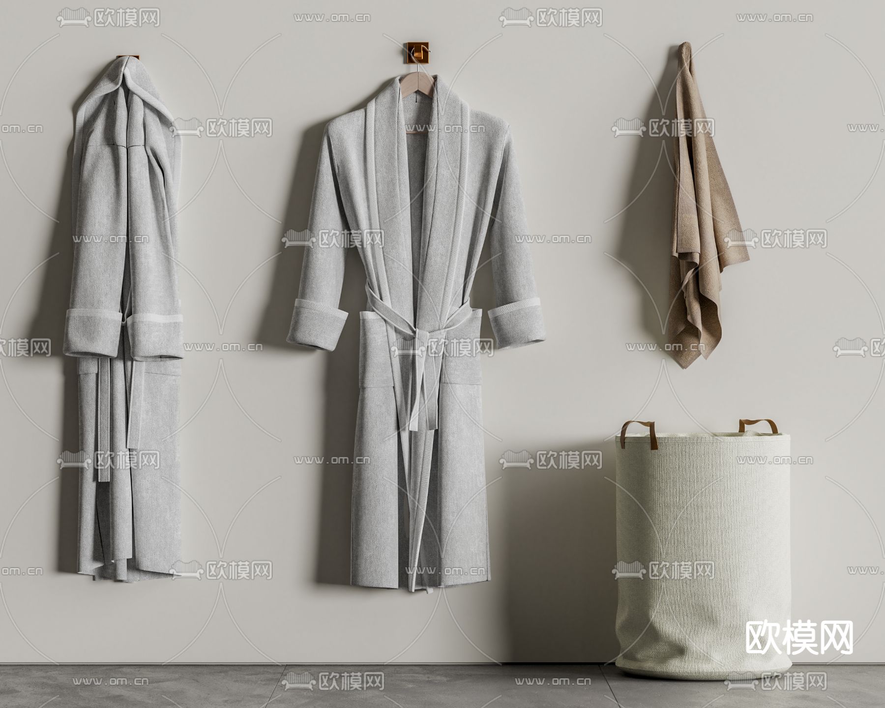 现代浴袍 毛巾 脏衣筐su模型下载（渲染图2）