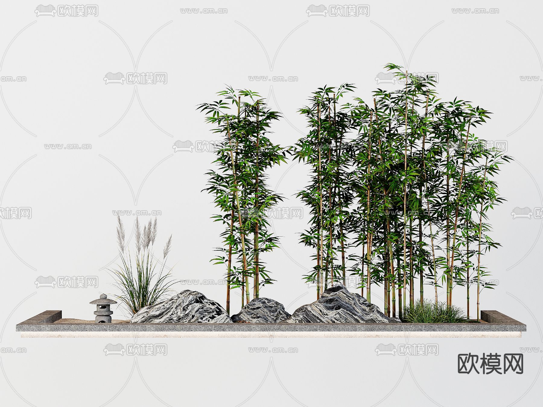 竹子小品 假山景观3d模型下载