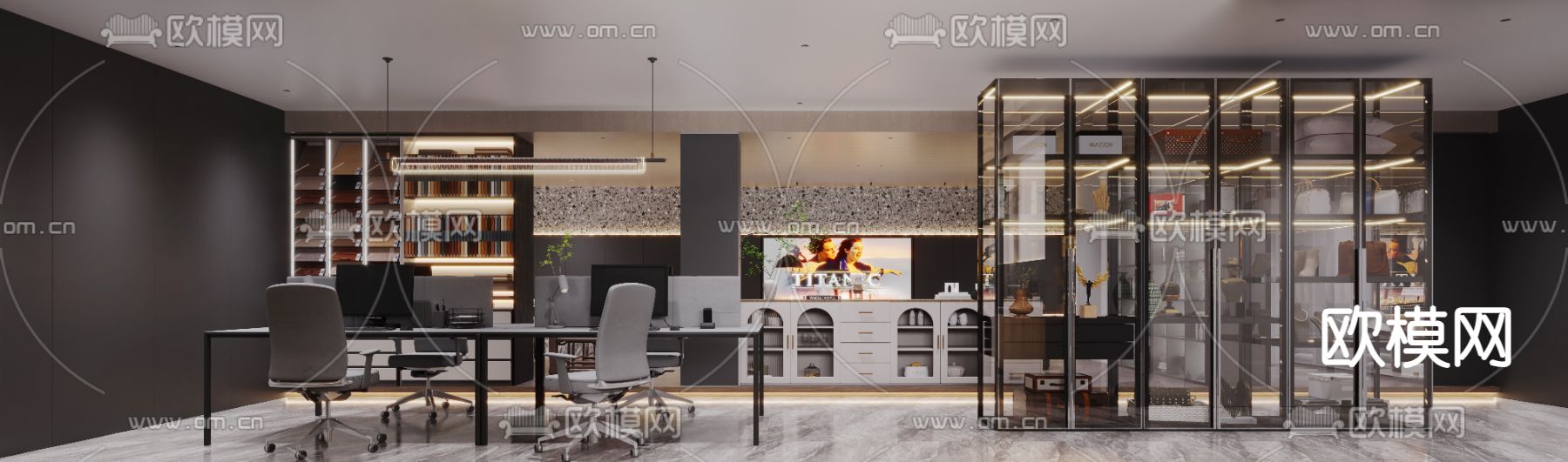 全屋定制 办公展厅3d模型下载（渲染图2）
