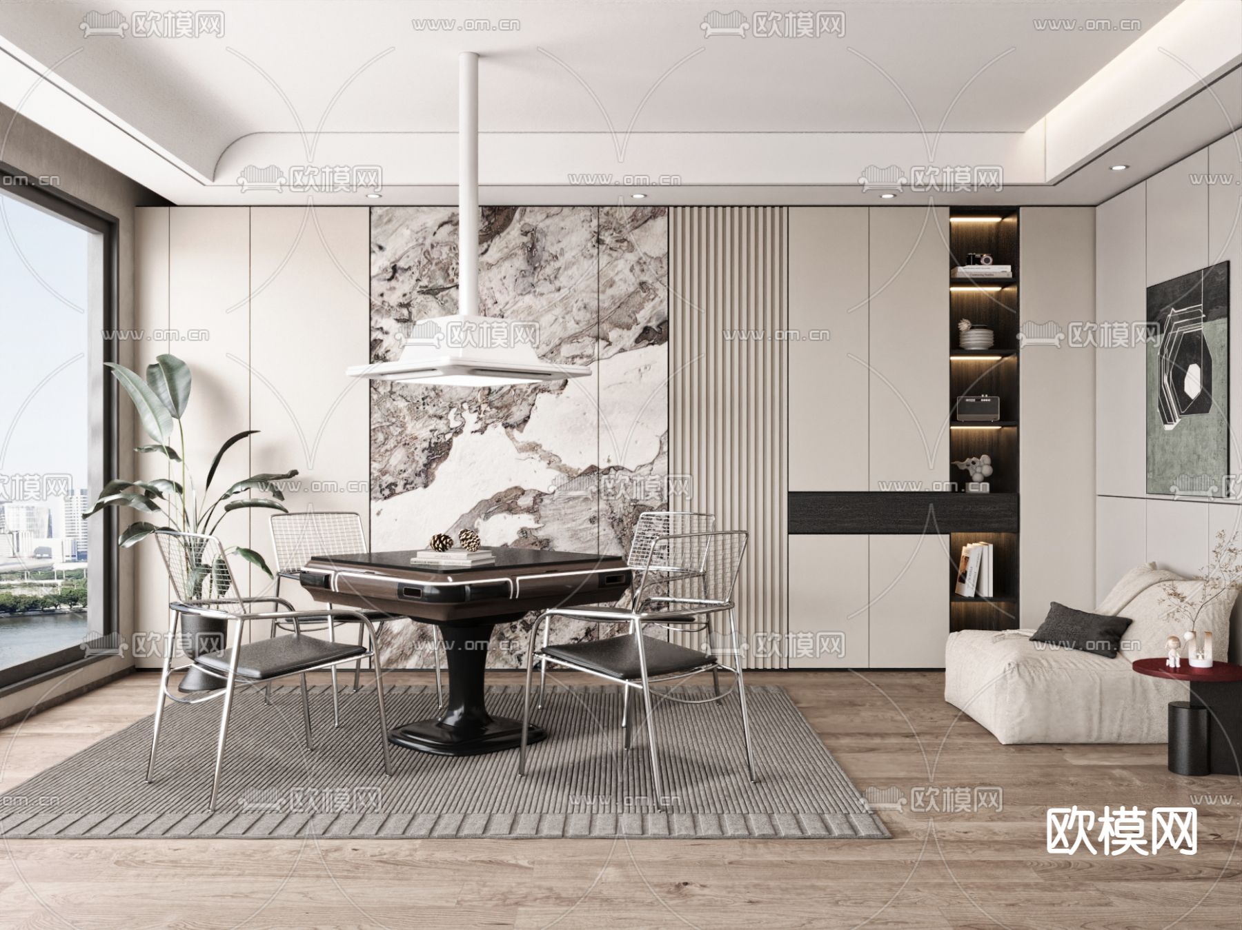 现代棋牌室 麻将室su模型下载（渲染图2）