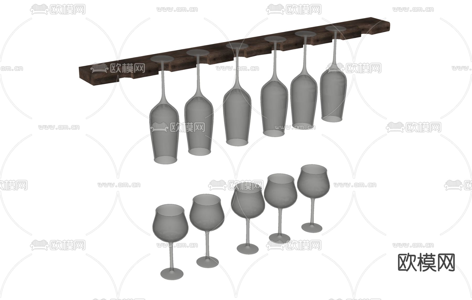 酒具酒杯 酒杯吊架su模型下载（渲染图1）