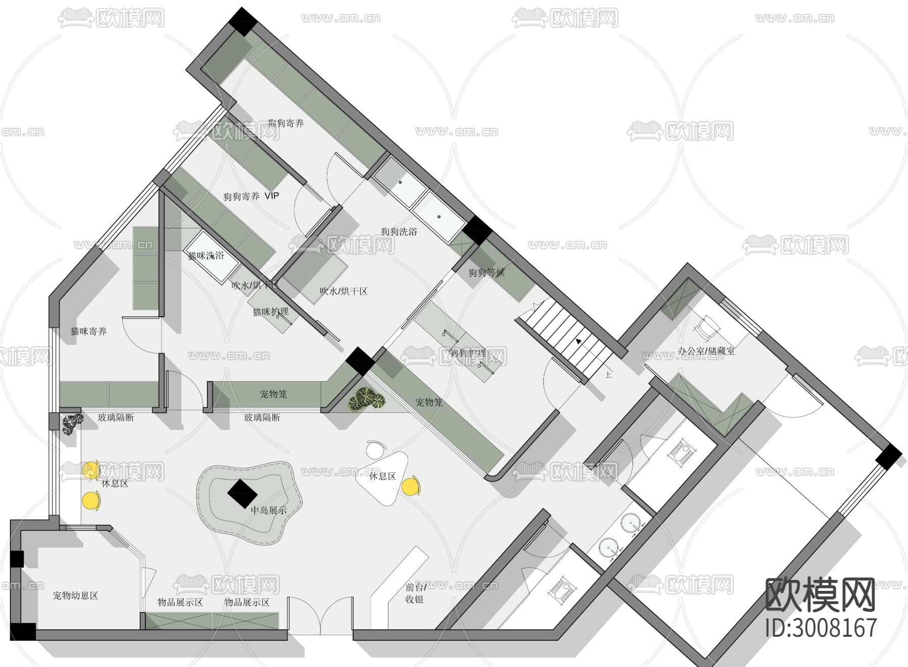 宠物店cad平面图下载（渲染图2）