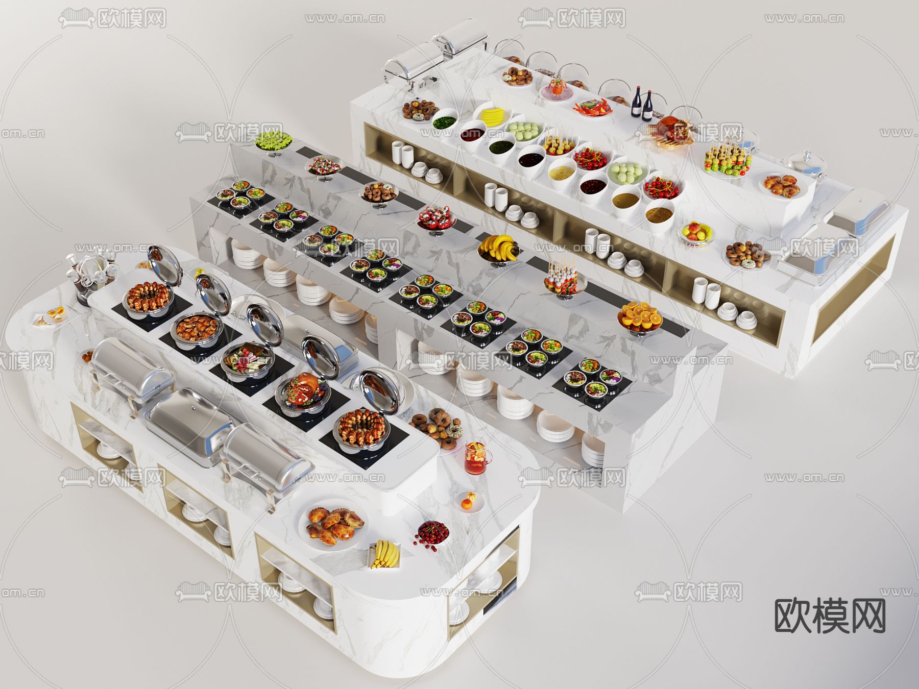 自助餐廳 餐臺(tái) 美食3d模型下載
