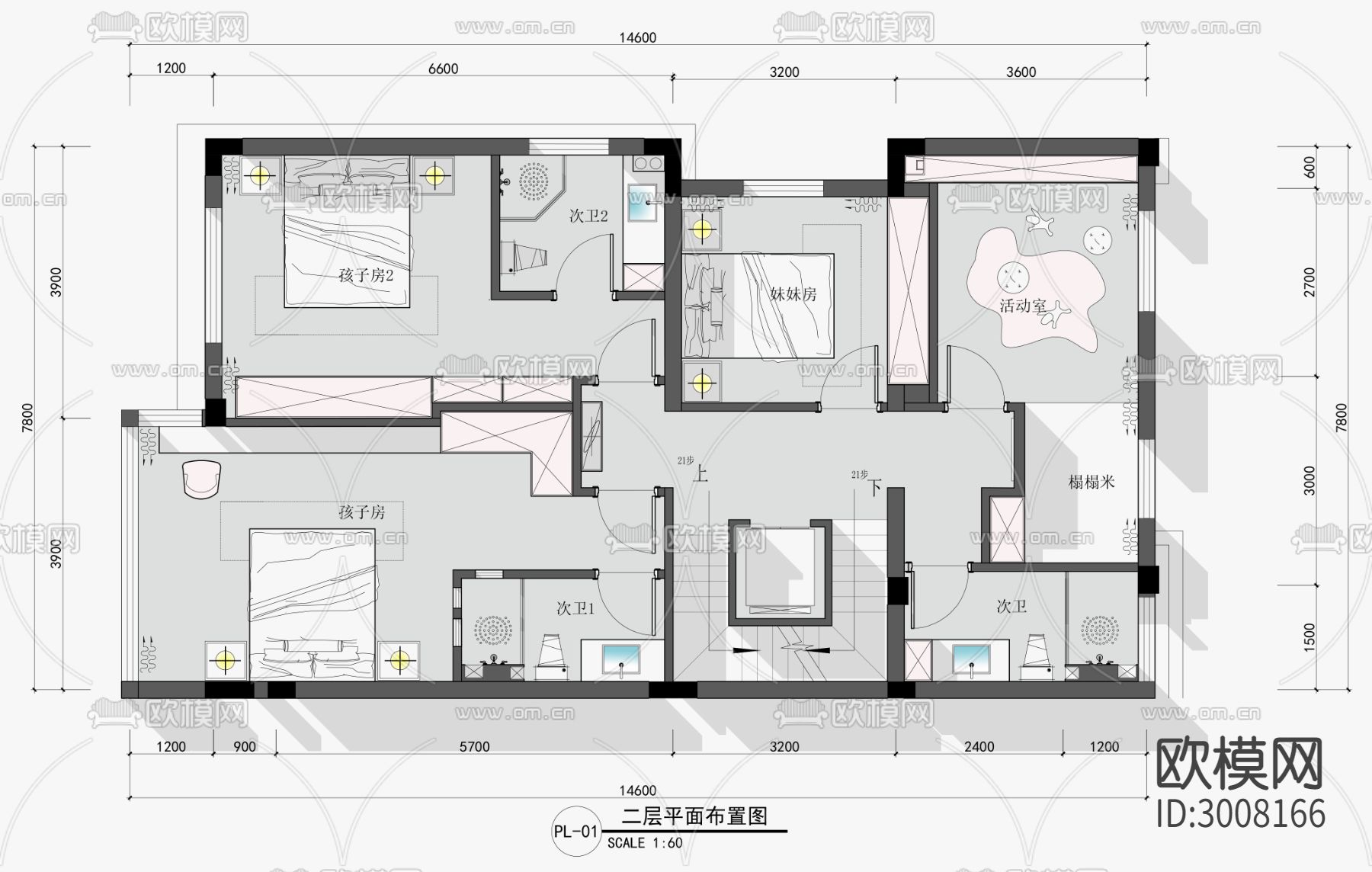 联排别墅cad平面图下载（渲染图2）