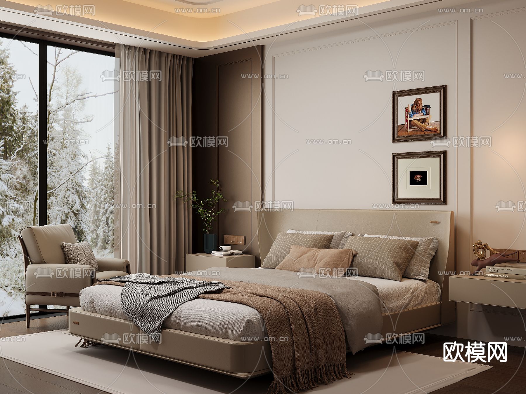 现代双人床3d模型下载