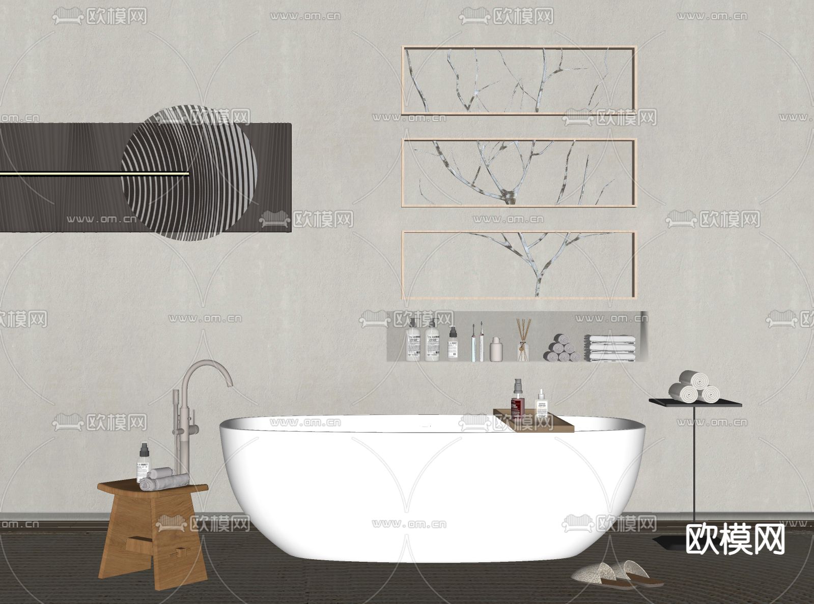 现代浴缸 浴盆su模型下载（渲染图1）