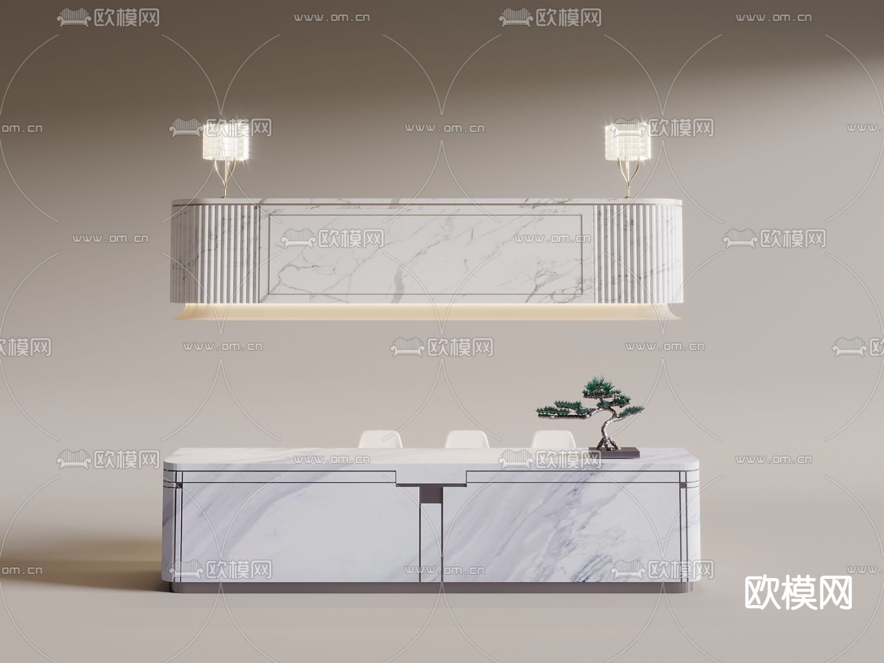 新中式前台 接待台 服务台3d模型下载