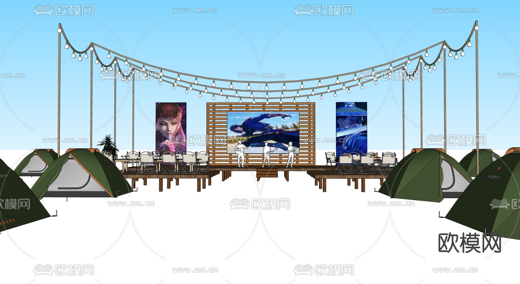现代露营舞台su模型下载（渲染图1）