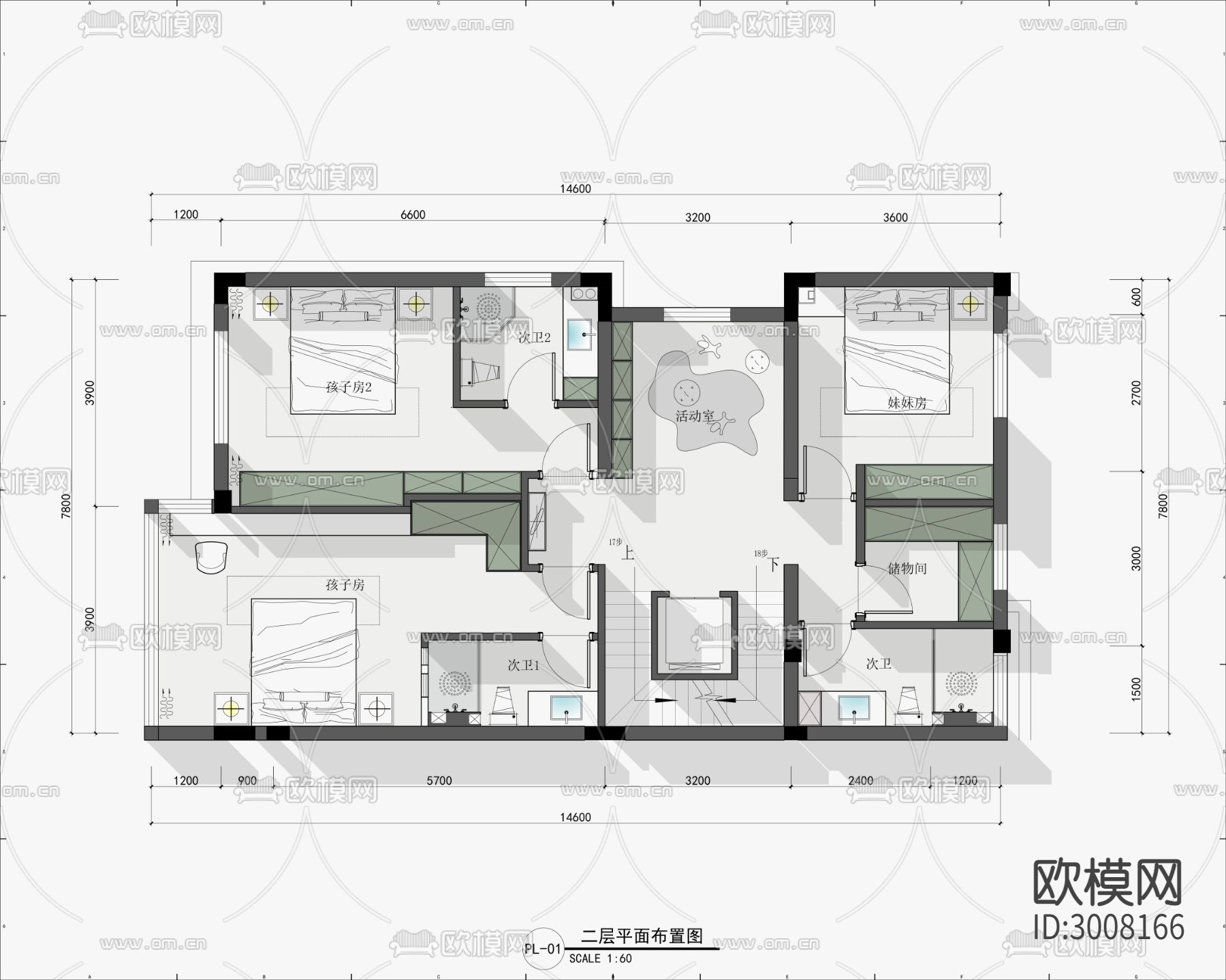 联排别墅cad平面图下载（渲染图4）
