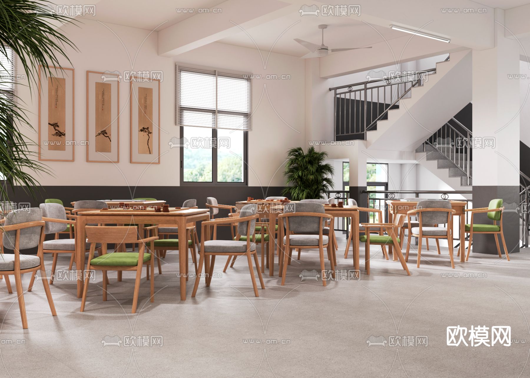 老年活动中心 棋牌室 阅读室3d模型下载（渲染图4）