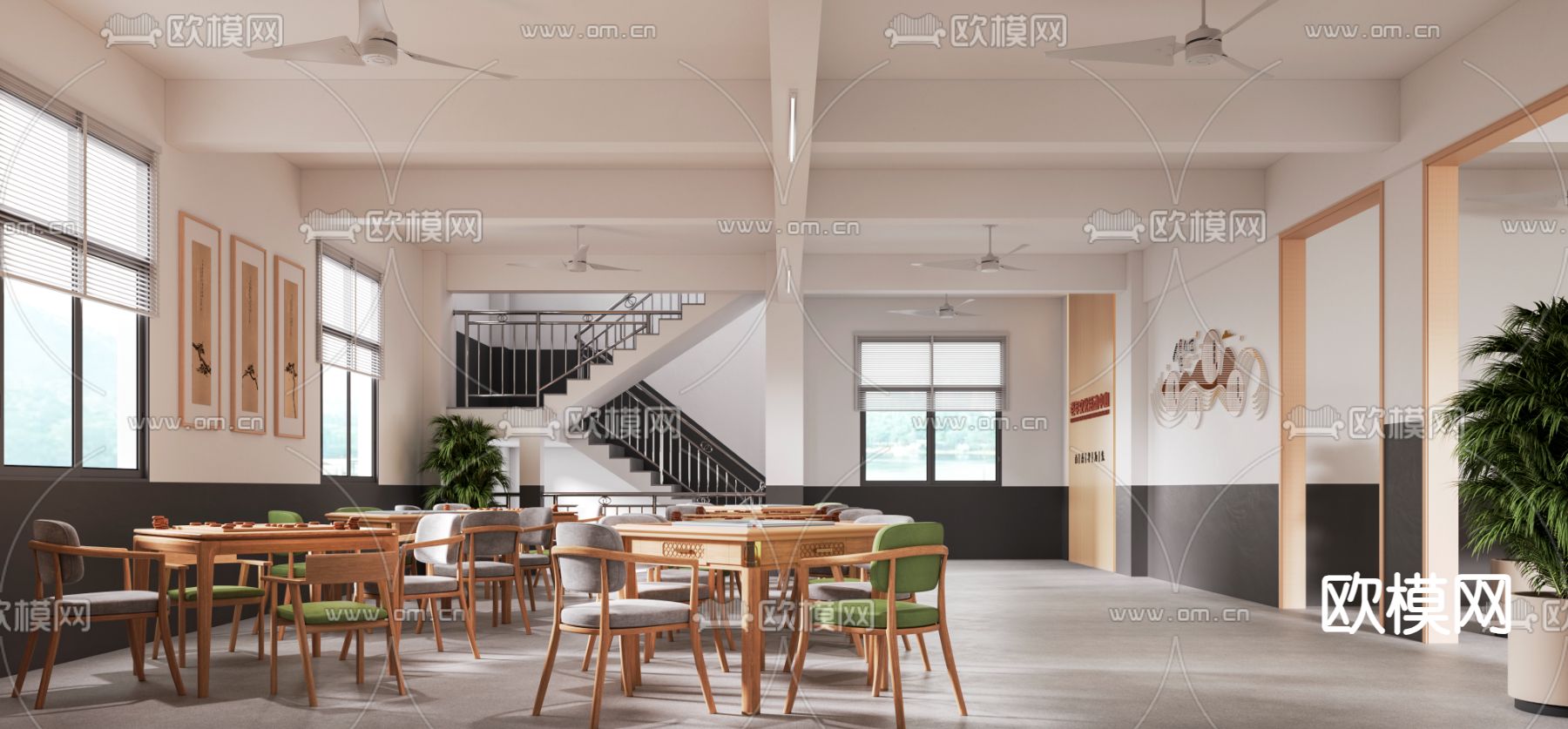 老年活动中心 棋牌室 阅读室3d模型下载（渲染图2）