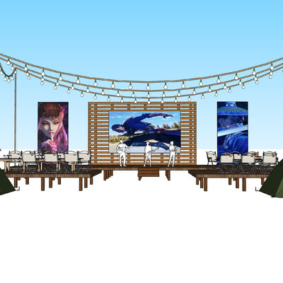  现代露营舞台su模型 