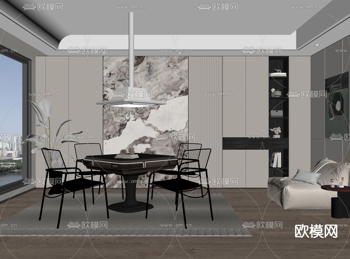 现代棋牌室 麻将室su模型下载（渲染图1）