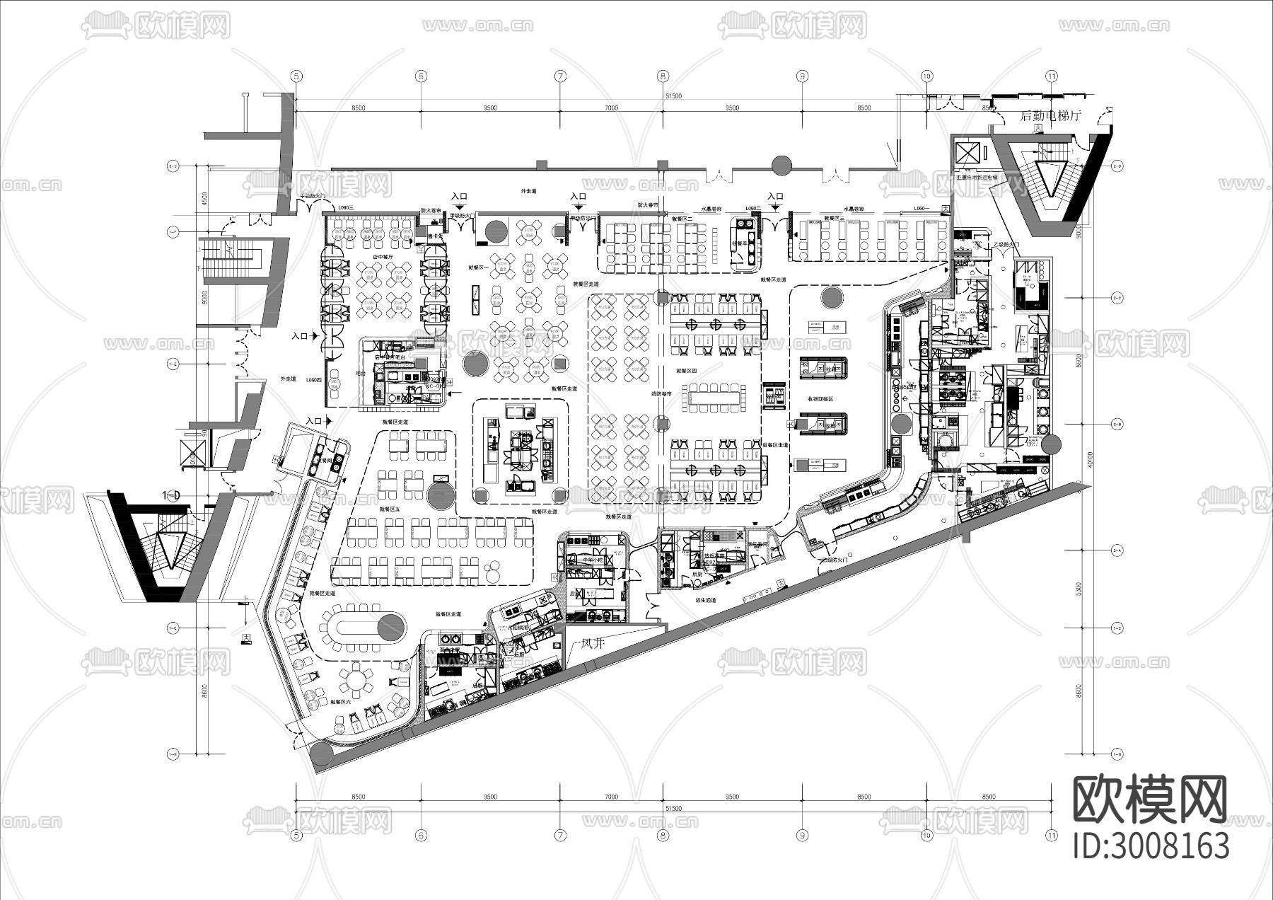 综合美食城cad平面图下载