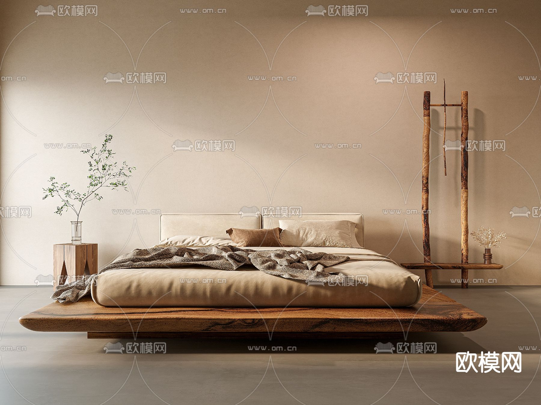 侘寂悬浮床 双人床3d模型下载