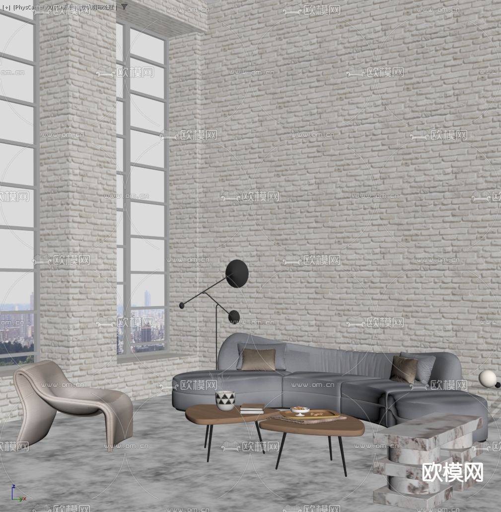 工业风组合沙发su模型下载（渲染图1）