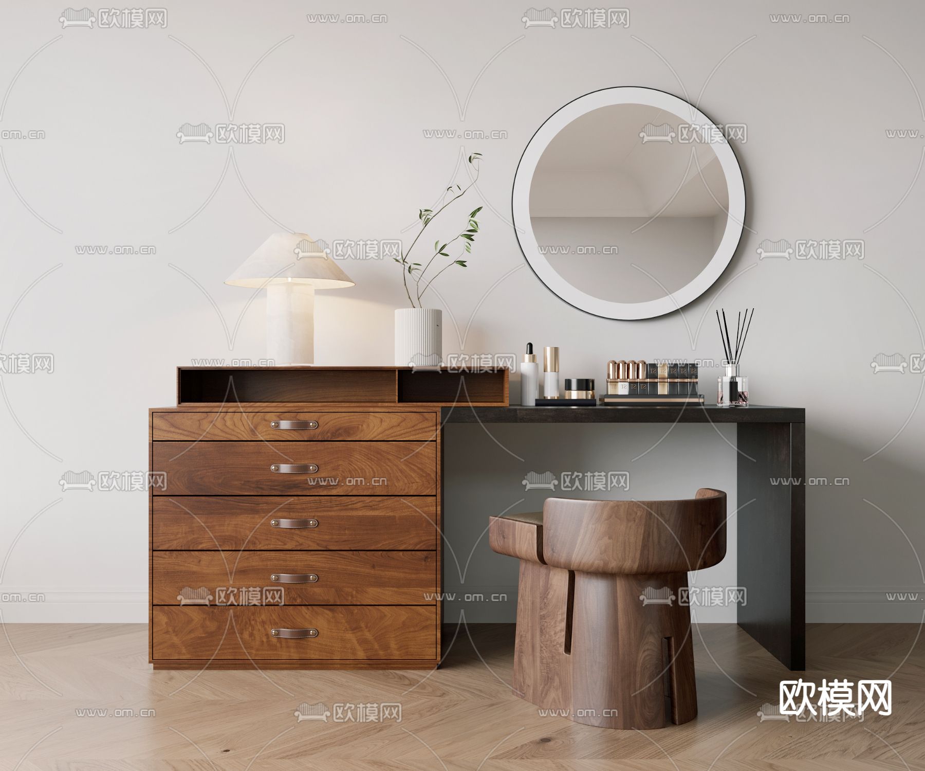 侘寂梳妆台 化妆桌3d模型下载