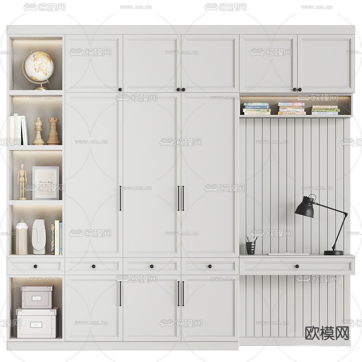 一体式书桌 书柜免费3d模型下载