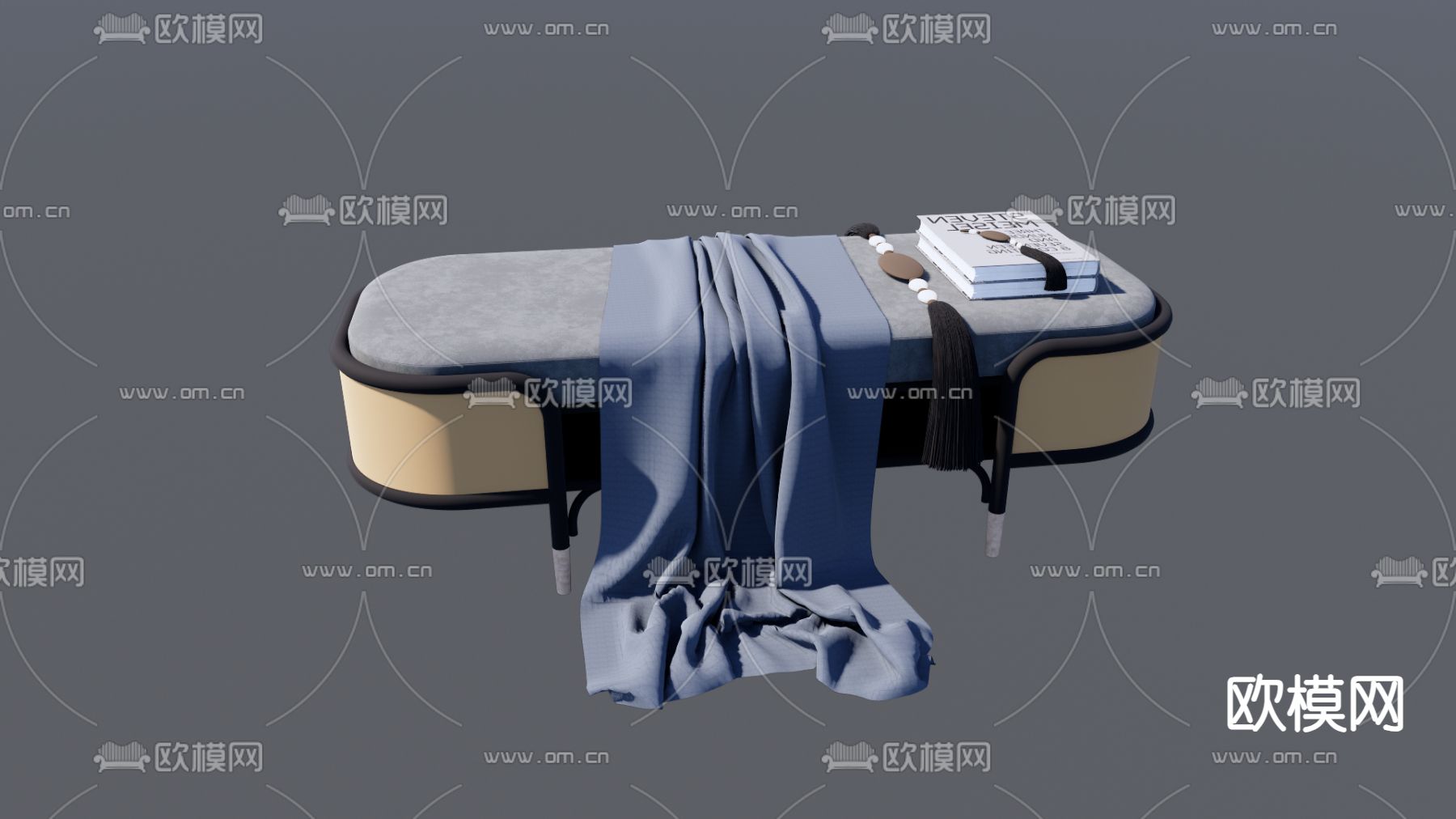 新中式长凳 床尾凳su模型下载（渲染图2）