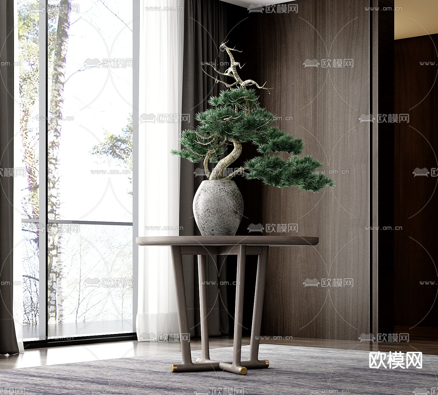 松柏盆栽 盆景 花几3d模型下载