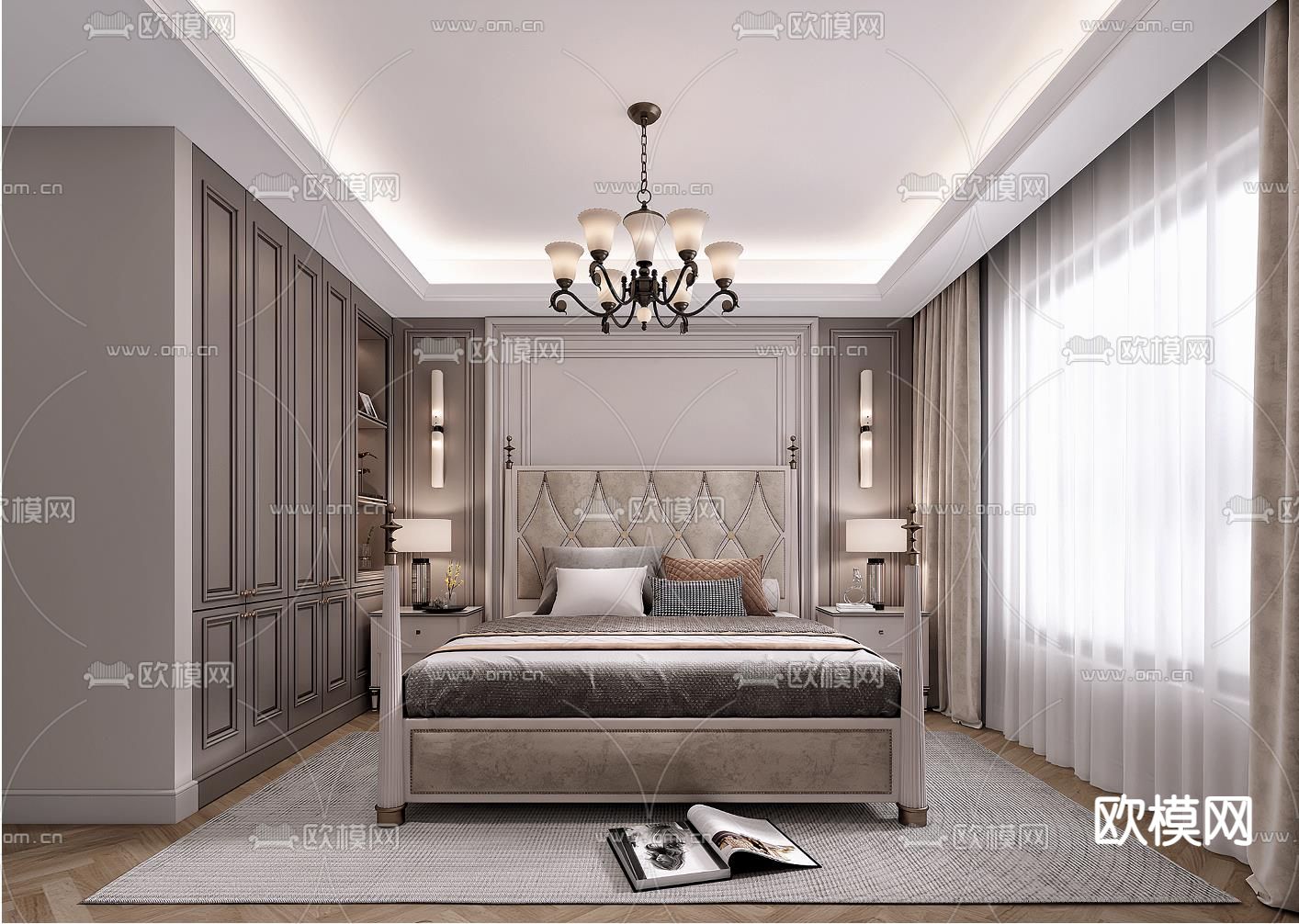 法式卧室 次卧免费3d模型下载