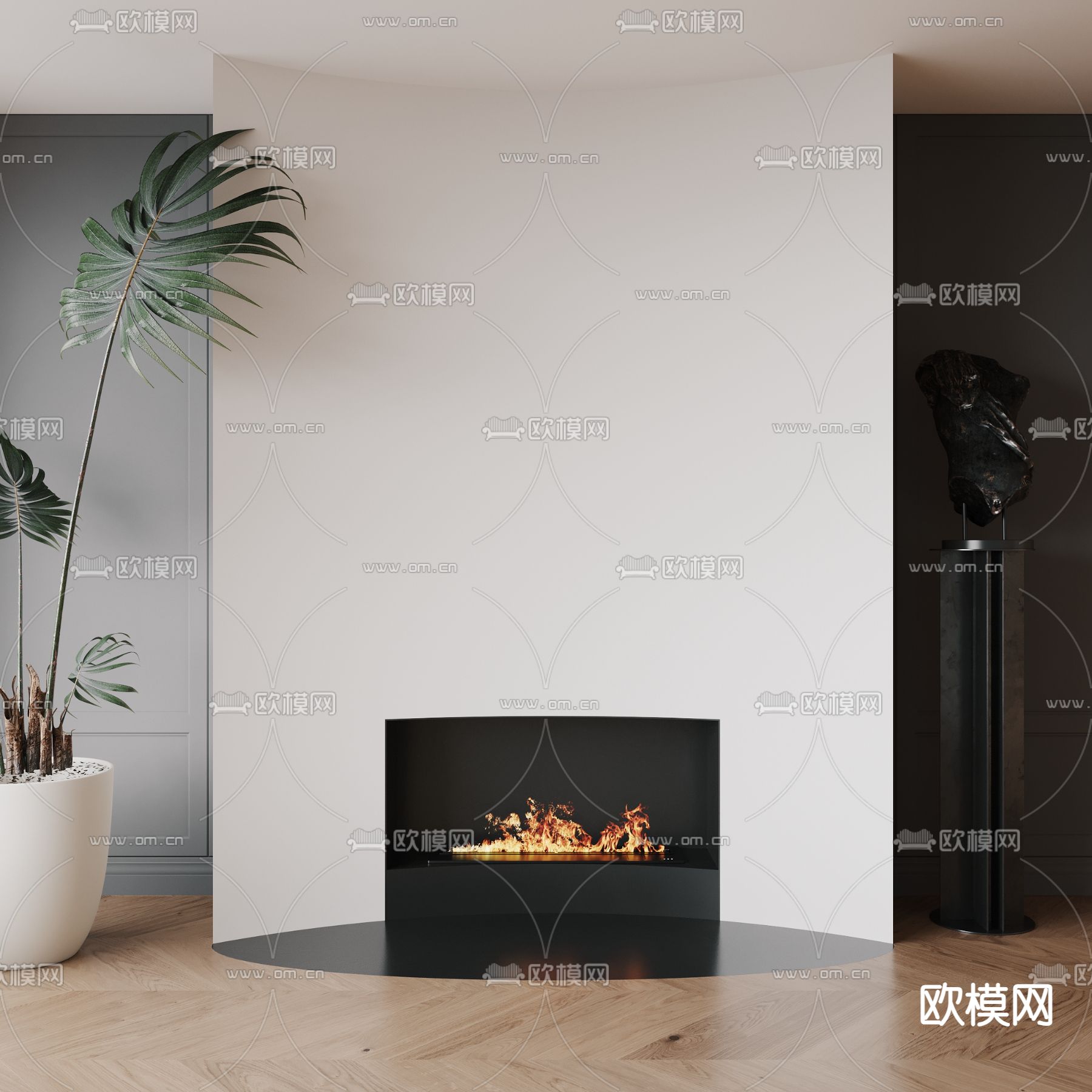 嵌入式壁炉 火焰3d模型