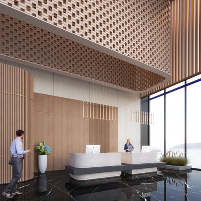  新中式大堂su模型 