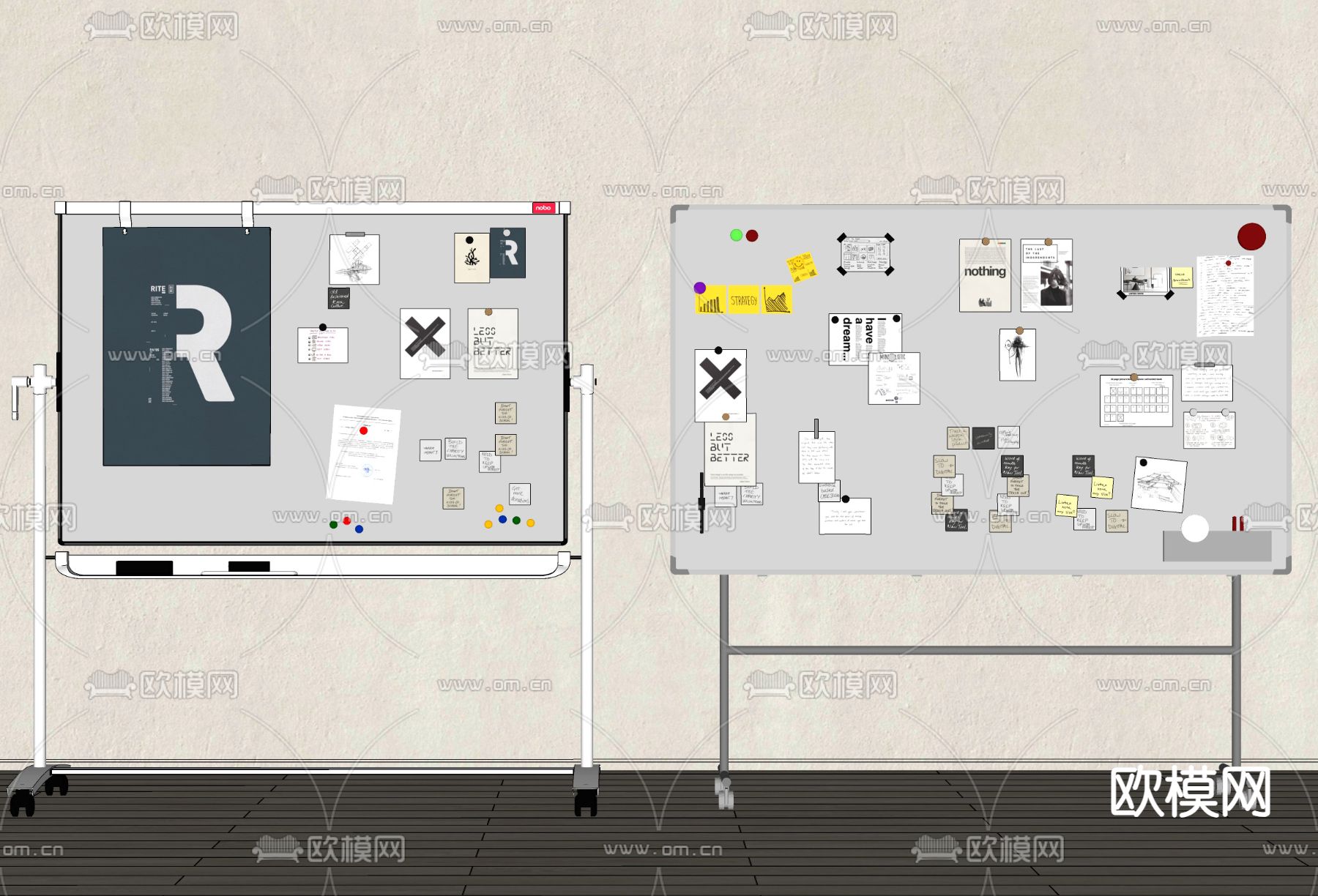现代办公白板 便贴纸 展示板su模型下载（渲染图1）